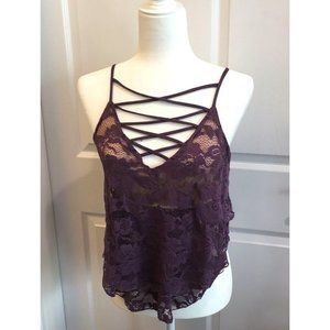 Express Purple Lace Strappy Front Top Size Small